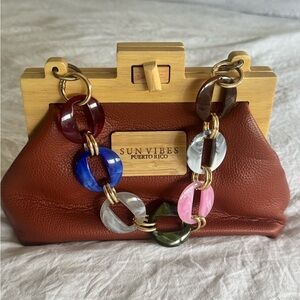 Brown Leather Bag with Multicolor Chain